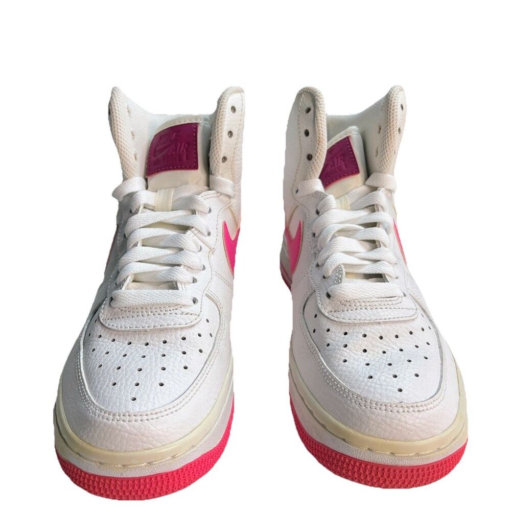 Nike Air Force 1 AF White Fuchsia Pink High Top Shoes Womans Sz 5.5